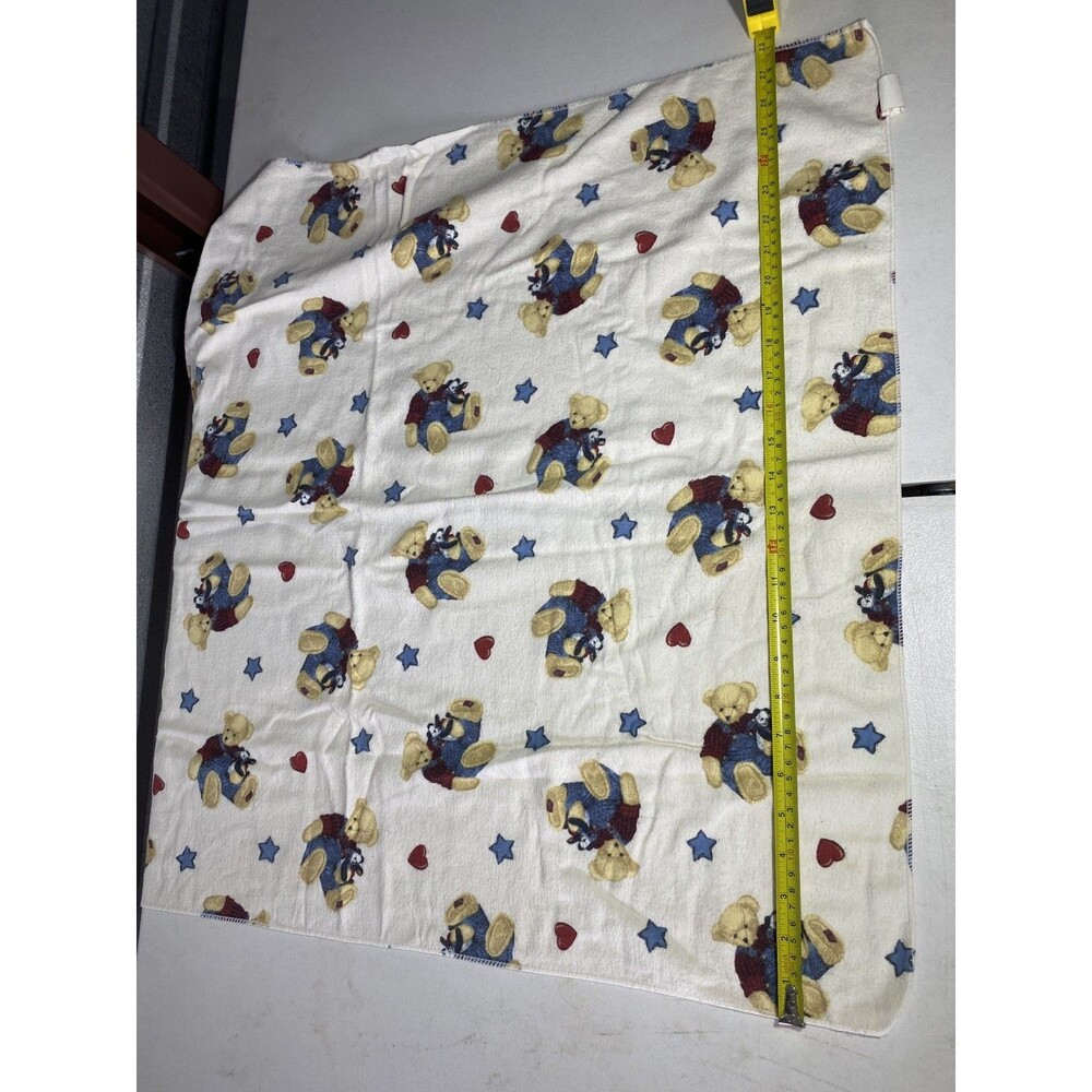VTG Springmaid Teddy Bear Blue Jean Overalls Stars Hearts Receiving Blanket